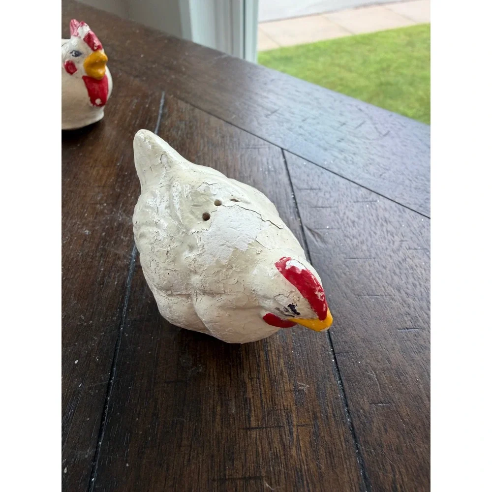 Vintage A Santini Italy Rooster Figurine and Chicken Salt Pepper Shakers Set
